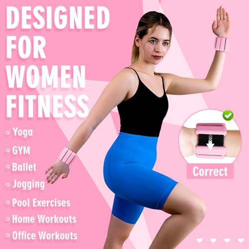 Wrist Weights, Adjustable Wrist Ankle Weights for Women and Men (1 lb Each), 2Pack Wearable Silicone Bracelets Suitable for Walking, Yoga, and Gym, Arm & Leg Workout, 2lb - color: Pink