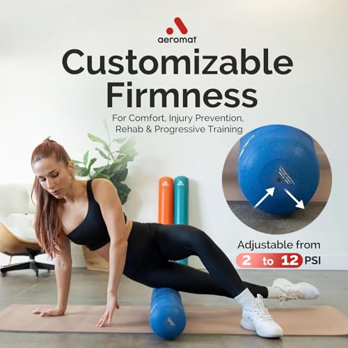 Adjustable Air Roller 2 to 12 PSI Firmness – Inflatable Fitness, Yoga, and Rehab Roller for Men and Women, Back Roller for Muscle Recovery, Home Gym, Travel, or Physical Therapy Use – Ensign Blue