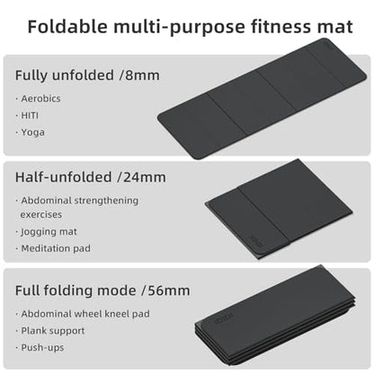 Foldable Yoga Mat Extra Thick 0.32 Inches(8mm) | SGS-certified, odorless POE. Non-slip surface & no curling edges. Great for yoga, Pilates & home gym.