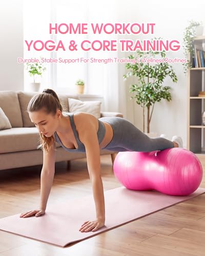Premium Peanut Ball - 100x50cm Anti-Burst Exercise Ball for Physical Therapy, Pregnancy Labor & Home Fitness Sensory| Non-Slip Design | Quick-Inflate Pump Included - color: pink