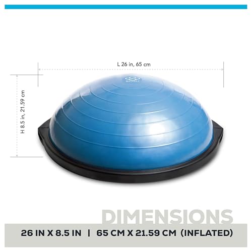 BOSU Pro Balance Trainer, Half-Ball Training Equipment, 300 lb Capacity, Stability Exercise Tool with Resistance Bands Non-Slip Base - color: Blue