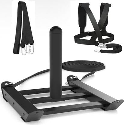 Weight Sled with Harness, Heavy Duty Fitness Strength Training Sled Workout Sled for Athletic Exercise and Speed, Suitable for 1" and 2" Weight Plates