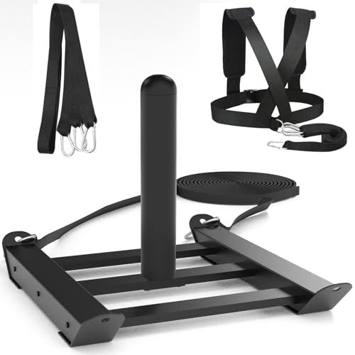 Weight Sled with Harness, Heavy Duty Fitness Strength Training Sled Workout Sled for Athletic Exercise and Speed, Suitable for 1" and 2" Weight Plates