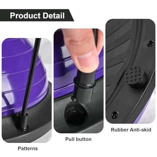Half Balance Ball Trainer, Half Yoga Exercise Ball with Resistance Bands and Foot Pump, Balance Trainer for Stability Training, Strength Exercise Fitness, Home Gym Workout Equipment - color: Purple