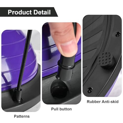 Half Balance Ball Trainer, Half Yoga Exercise Ball with Resistance Bands and Foot Pump, Balance Trainer for Stability Training, Strength Exercise Fitness, Home Gym Workout Equipment - color: Purple