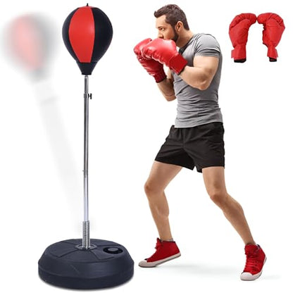 Punching Bag with Stand, Heavy Boxing Bag Height Adjustable Reflex Bar and Speed Punching Bag for Adults & Youth, Home Gym Training Equipment for MMA Fitness Stress Relief