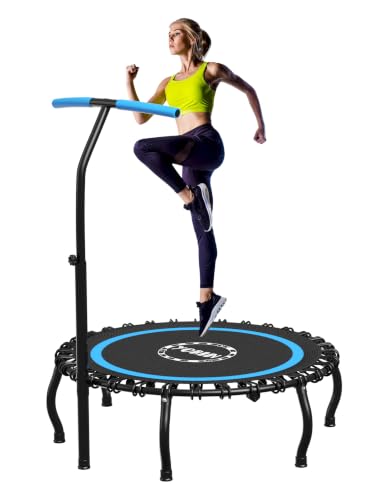 YORIN Rebounder Tranpoline for Adults, 330LBS Fitness Indoor Tranpoline, 40" 48" 50" Mini Exercise Tranpoline with Bungees, Stable Quiet Workout Small Tranpoline, Equipment Exercise at Home - color: Blue, size: 40 IN