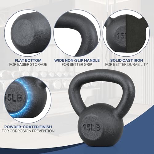 MADOG Kettlebell with Wide Handle, Made of Powder-Coated Solid Cast Iron