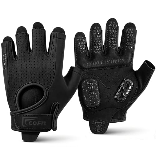 COFIT Workout Gloves for Men Women, Weight Lifting Gloves with 5MM Padded Palm, Non-Slip Gym Gloves, Fingerless Breathable Fitness Gloves for Training, Exercise, Pull Ups - size: Large