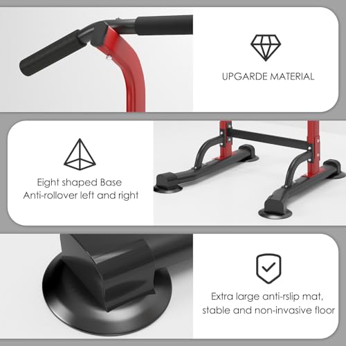 Pull Up Dip Station Adjustable 58.5-82.7 inch, Free Standing Pull Up Bar with 10 Height Settings, 400 lbs Capacity Multifunctional Home Gym Tower for Home Gym Pull Ups Dips Push Ups Core Workouts