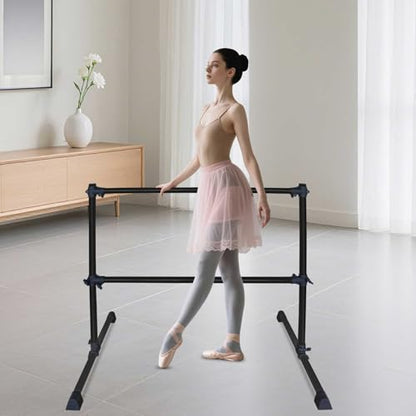 4FT Freestanding Ballet Barre,Adjustable Height 6.7–46", Portable Double Dance Bar for Home Ballet Training,Stretching, Pilates,Kids & Adults – Non-Slip, Easy Assembly & Storage - color: Black + Steel