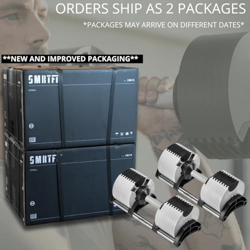 SMRTFT NUOBELL Adjustable Dumbbells 5–100 lb Set | Original NUOBELL | 26 Weights in 1 for Home Gym Strength Training | Steel-Knurled Handle | Space-Saving Dumbbell Set of 2 | 2-Year Warranty - color: Ash