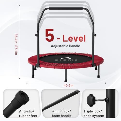 Rebounder Trampoline for Adults 40 Inch, 400 lbs Capacity with 5-Level Adjustable Bar, Foldable Mini Indoor Fitness Workout Exercise Equipment Blue