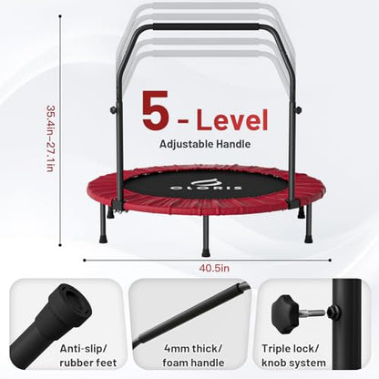 Rebounder Trampoline for Adults 40 Inch, 400 lbs Capacity with 5-Level Adjustable Bar, Foldable Mini Indoor Fitness Workout Exercise Equipment Blue