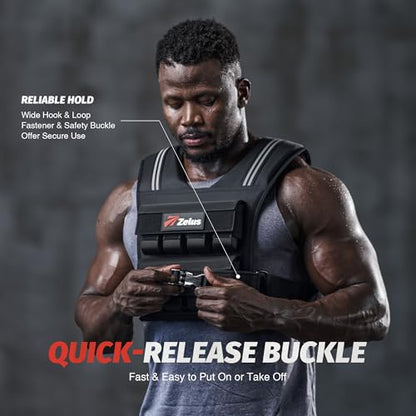 ZELUS Weighted Vest Men, 23lbs/36lbs/45lbs Adjustable Weight Vest with 10/16/20 removable Iron Weights and Reflective Strips, No-Bounce Design for Strength Training, Running, HIIT & Calisthenics