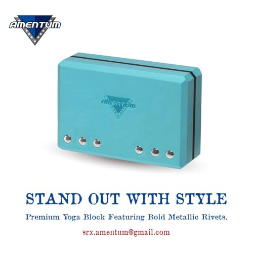 AMENTUM Yoga Block 9”x6”x3” Stand Out With Style Premium Yoga Block Featuring Bold Metallic Rivets. High-Density/Non-Toxic EVA Foam, Non-Slip Surface,Lightweight Exercise Support for Yoga, Stretching, Fitness Training