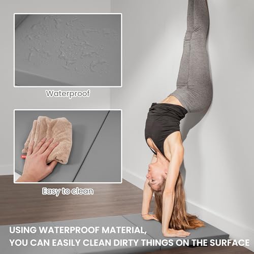 BalanceFrom 6x2 Feet 3-Panel Folding Gymnastics Mat – 2-Inch Thick Pad with Vinyl Surface and Carrying Handles for Tumbling, Yoga, Pilates, Home Workouts, and Martial Arts - color: Gray
