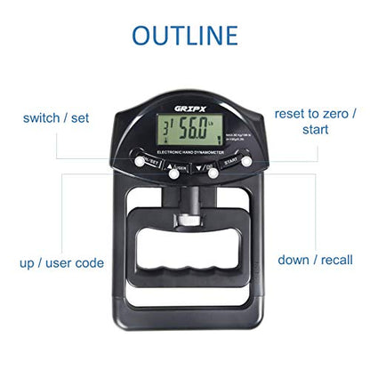Digital Hand Dynamometer Grip Strength Measurement Meter Auto Capturing Electronic Hand Grip Power 198Lbs / 90Kgs - color: Black