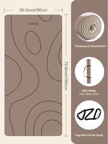 EaseUp Large yoga mat,73’x35.5’x0.4’,extra thick and wide,10mm pilates mat,non-slip exercise mat,workout mats for home gym - color: Brown/Beige