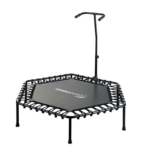 Upper bounce Mini Workout Trampoline Adjustable tshaped handrail – Hexagonal rebounder Trampoline Kids & Adults – Fitness Recreational Trampolines, Supports up 220lbs. (Black, 50 Inches)