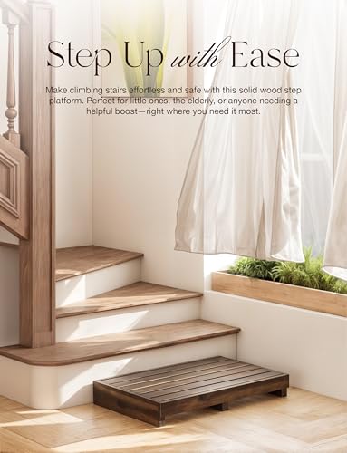 3.5" One Step Stool for Elderly, Acacia Wood High Riser Step Stool for Bed - 550 Lbs Wooden Mobility Stepping Stools for Adults, Kids/Bedside, Bathroom, Kitchen, Garden (Walnut, 3.5" Height)