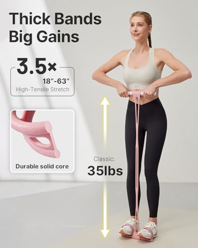 YOTTOY Pedal Resistance Band, Thick Elastic Tension Rope with Handles, Sit-Up Pull Rope Fitness Equipment for Leg, Arm, Abs, Waist, Home Gym & Yoga Training - color: Pink