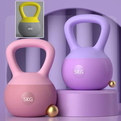 Kettlebell Weights Women's Fitness Shaping Soft Kettle Ball, Dumbbell For Office Exercise, Beginner/professional, Protective PVC Shell(Yellow-grey-5kg)
