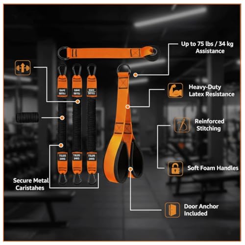 Pull Up Assistance Bands – Heavy Duty Adjustable Pull Up Assist Bands with Foot & Knee Support for Pull Up Bar, Pull Up Resistance Bands for Home Gym, Strength Training Equipment, Orange