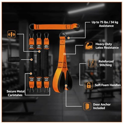Pull Up Assistance Bands – Heavy Duty Adjustable Pull Up Assist Bands with Foot & Knee Support for Pull Up Bar, Pull Up Resistance Bands for Home Gym, Strength Training Equipment, Orange