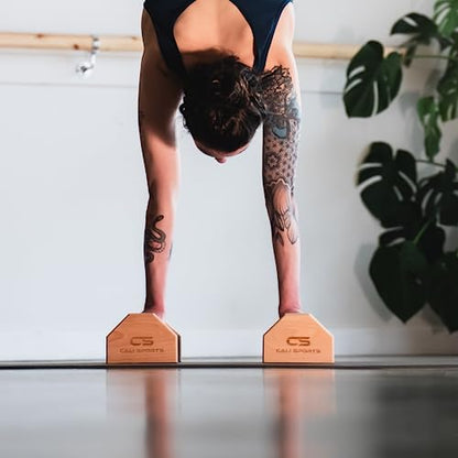 Calisthenics Wood Parallettes Bars | Push Up Bar That Will Not Slip or Wobble | Wrist Wraps Included