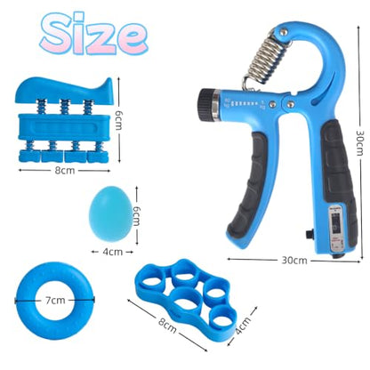 Grip Strength Trainer, Hand Grip Exerciser Strengthener Forearm with Adjustable Resistance 11-132 Lbs (5-60kg) - color: blue