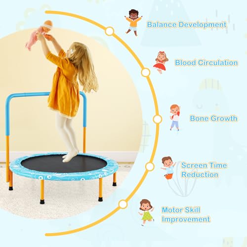 Giantex 36-Inch Mini Trampoline for Kids, ASTM Approved Foldable Rebounder Trampoline with Foamed Handle, Max Loaded 330 lbs, Indoor Safety Padded Fitness Trampoline
