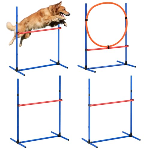 Happybuy Dog Agility Training Equipment, 4 PCS Set - Adjustable High Hurdles and Jump Ring, Puppy Obstacle Course Jump Starter Kit with Poles Storage Bag for Backyard, Indoor, Outdoor