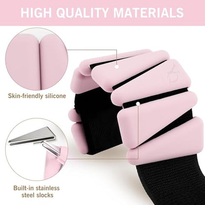 Adjustable Silicone Weight Bracelet for Wrist and Ankle – 1 lb 2 PCS, Water Resistant, Pink Color, Ideal for Strength Training and Fitness at Home and Gym