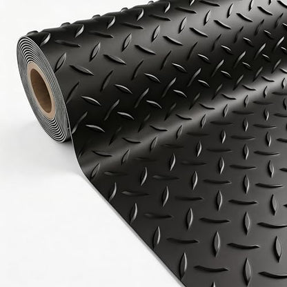5x10 FT Garage Floor Mat, 2.8mm Thickened Diamond Plate - color: Black, size: 5x10 FT