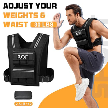 FUFF Adjustable Weighted Vest Men,20/30/40 LB Weight Vest for Strength Trainin, Workout Vest Woman with Removable Iron Weights for Walking, Rucking, Running, Exercise - size: 30 LB