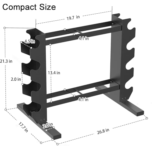 PROIRON Super Stable 4-Tier Dumbbell Rack, One Entire Piece of Steel Weight Rack for Home Gym, Heavy Duty 450LB Storage Holder, Compact Weight Rack (Dumbbell Rack Stand Only)