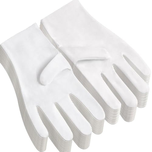 12Pairs White Cotton Gloves for Eczema Dry Hands - Breathable Moisturizing SPA Gloves Liners - Soft Jewelry Photo Inspection Gloves Stretchy Fit for S, M, L Hands of Men and Women