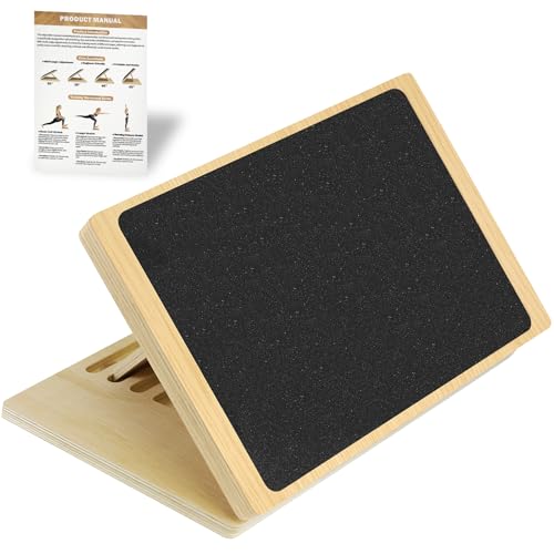 Slant Board for Calf Stretching and Exercise, 4 Angle Portable Adjustable Wooden Calf Stretch Board with Training Poster, 300 Lbs Weight Capacity Velour Board for Leg Knees Physical Therapy Equipment