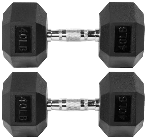Fitvids Premium Rubber Encased Hex Dumbbell, 40LB Pair