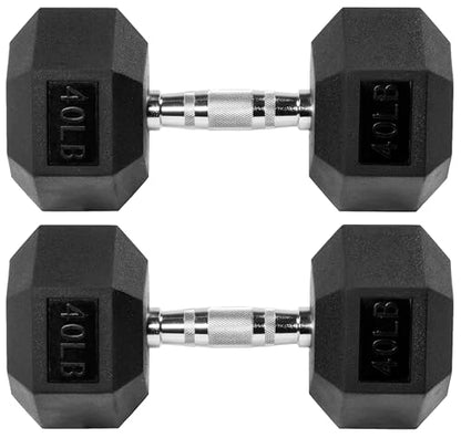 Fitvids Premium Rubber Encased Hex Dumbbell, 40LB Pair