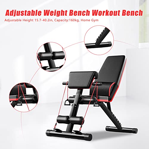 Foldable Workout Weight Bench, Strength Training Bench with Leg Extension and Leg Curl, 7 Backrests Adjustable Exercise Equipment for Full Body Workout, for Small Space Apartment Room, Home, Gym
