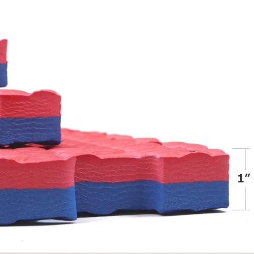 1" Extra Thick 48 sq ft Reversible EVA Gym Foam Floor Mat Tiles (24" x 24"), Steel Pattern, 12 pcs, Blue & Red