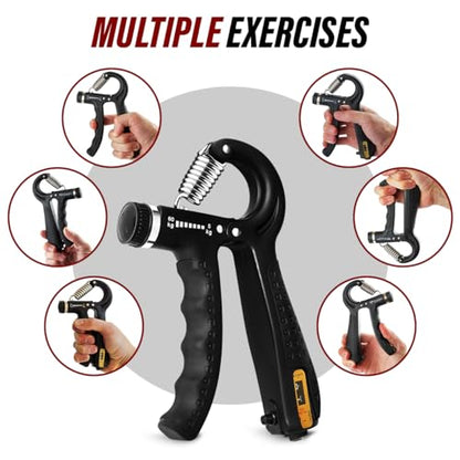 Hand Grip Strength Trainer with Adjustable Resistance 10-130lbs (4.5-59kg), Forearm Hand Grip Strength Exerciser for Muscle Building, Injury Recovery, and Therapy Stress Relief, Black
