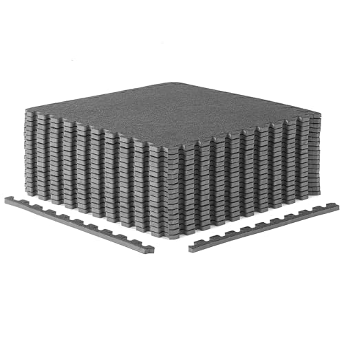 CAP Barbell Interlocking EVA Foam Carpet Puzzle Mat Floor Tiles - 24" x 24" x 1/2" | Multiple Color Options - color: Carpet Top - Gray, size: 1/2" Thick - 18 Tiles (72 SQ FT)
