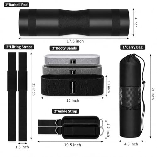 SINYWAY 10 PCS Barbell Pad Set for Squat,Hip Thrust Pad Workout Foam - color: Black