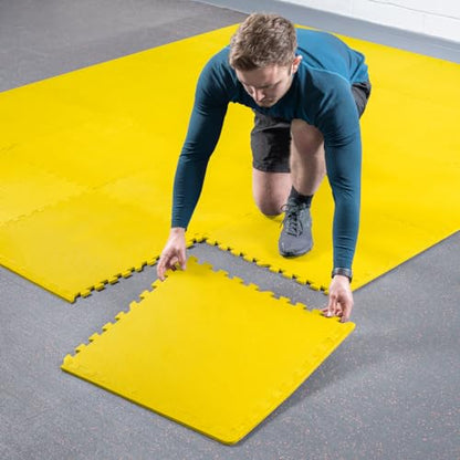 FORZA Interlocking Gym Flooring Tiles [24"x24"] - EVA Foam Mats with Non-Slip Surface – Protective Exercise Floor for Home & Commercial Gyms (Yellow, Pack of 4)