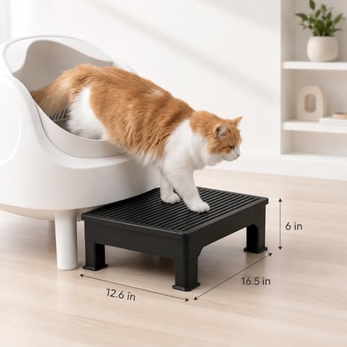 Litter Box Step for Automatic Litter Boxes, Double-Layer Litter Trapper Step Platform, Adjustable 3.5" & 6", Non-Slip 16.5" x 12.6" Cat Litter Step Ramp for Senior Cats & Kittens
