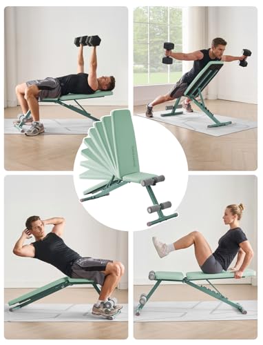 SPORTSOUL 880LB Weight Bench, 8-Position Backrest Adjustable Workout Bench - color: Green