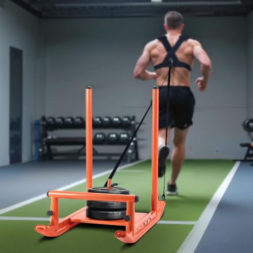 VEVOR Football Sleds and Chutes, Weight Sled, Football Training Pull Push Running Sled, Fitness Workout Sled Push Gym Equipment, Adjustable Height Handle, Compatible 1/2 in Weight Plates - style: Multi Handle-OR